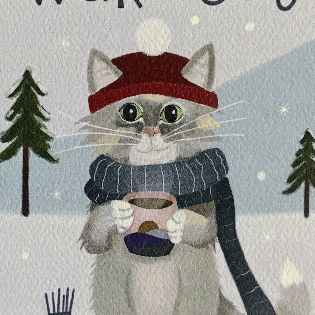 Close up of a cozy cat greeting card
