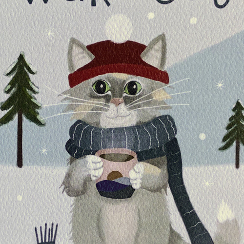 Close up of a cozy cat greeting card
