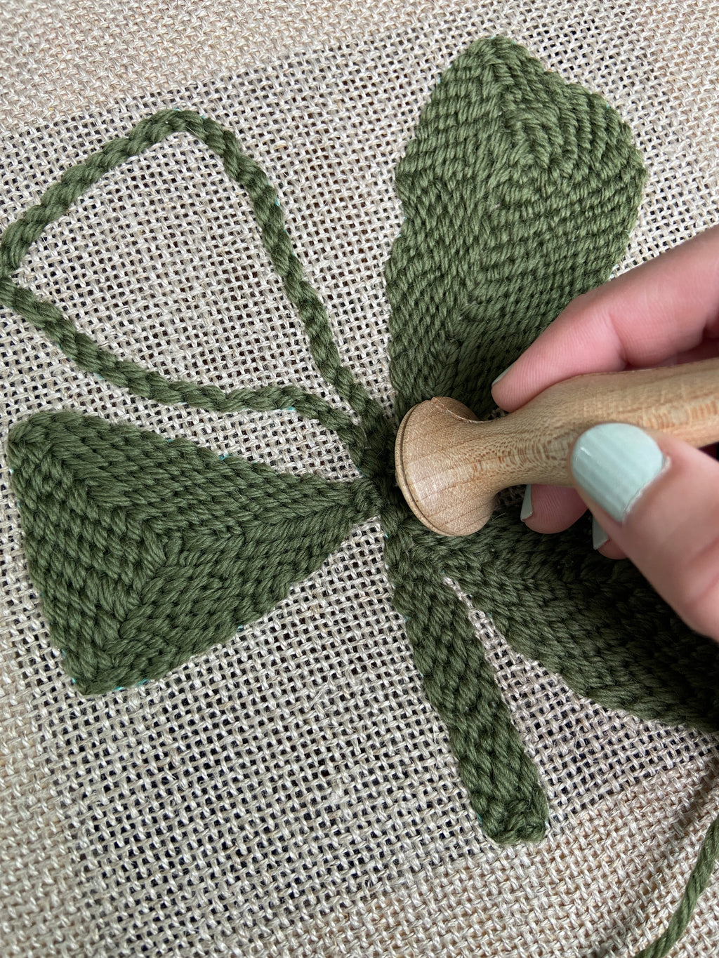 Green Abstract Botanical Punch Needle Pattern