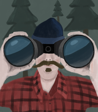 Load image into Gallery viewer, Man looking through binoculars in forest
