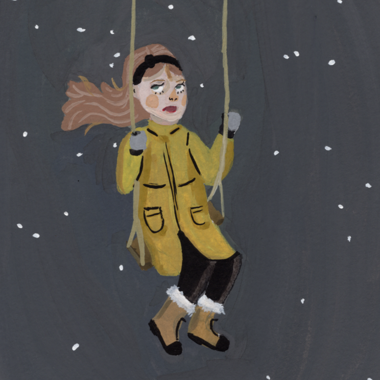 girl swinging in the snow artwork